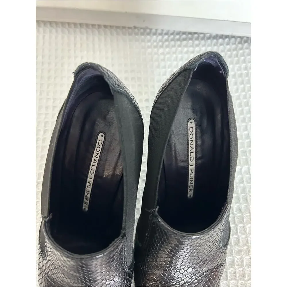 Donald J Pliner Medea Black Snake Embossed Heeled Booties Size 7.5 M